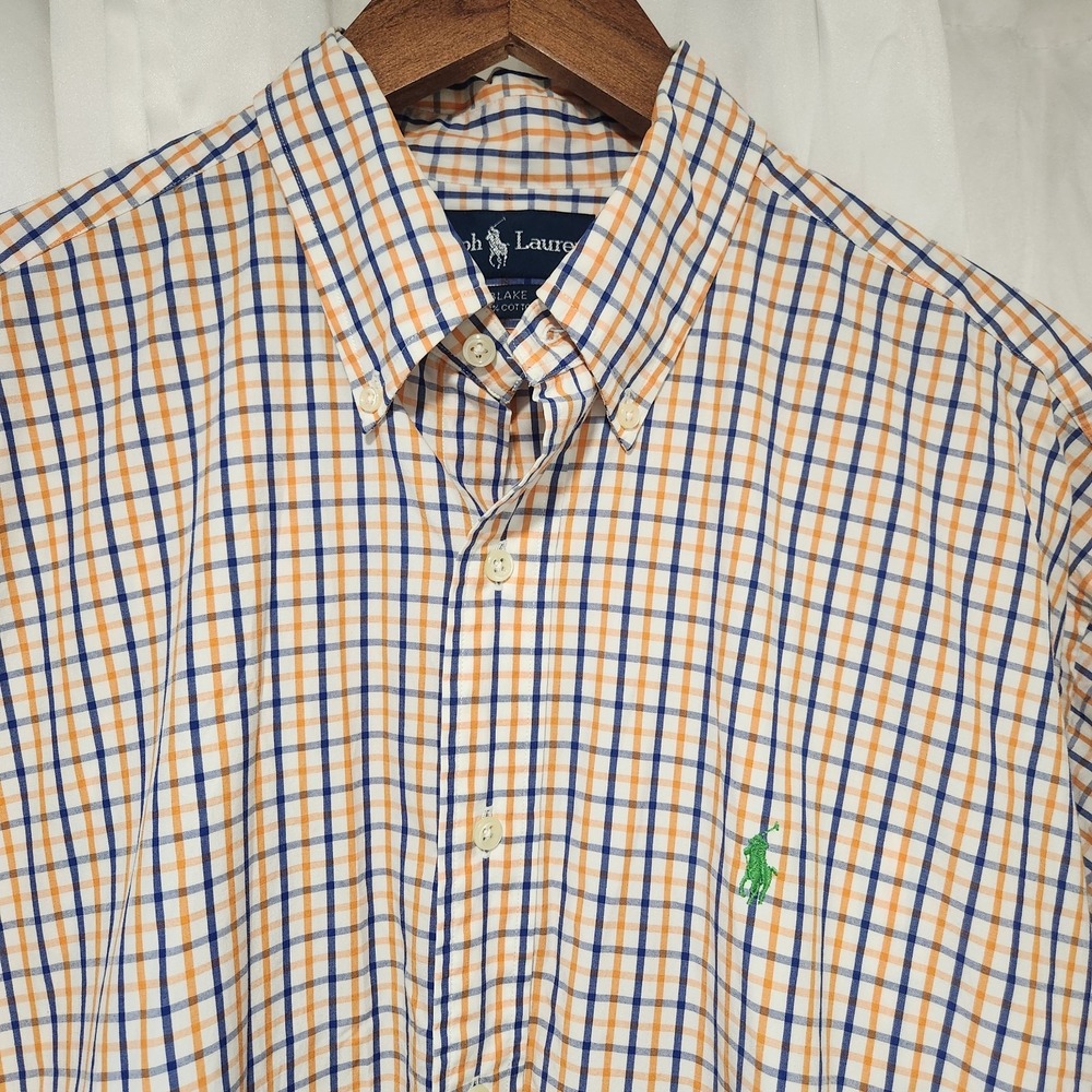 Ralph Lauren Blake Shirt Mens Large White Orange Blue Plaid Button Down - Picture 2 of 4
